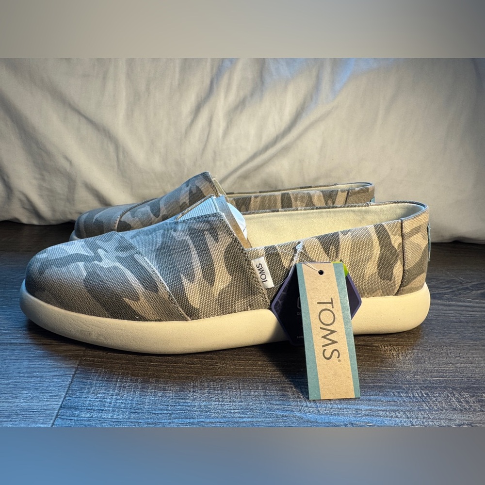 TOMS Gray Camouflage Slip-Ons